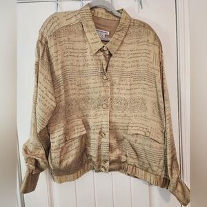 Women's Nancy Heller Vintage Script 100% Silk Button-Up Shirt Jacket Size 2X